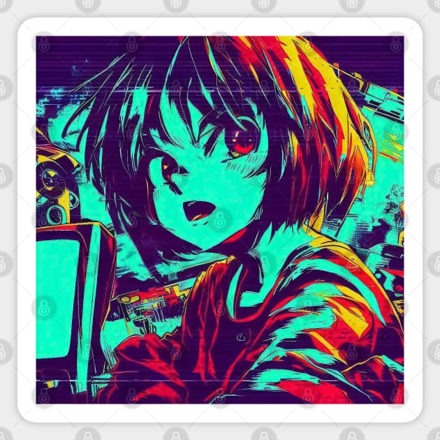 Retro glitch girl anime art portrait Sticker by TomFrontierArt